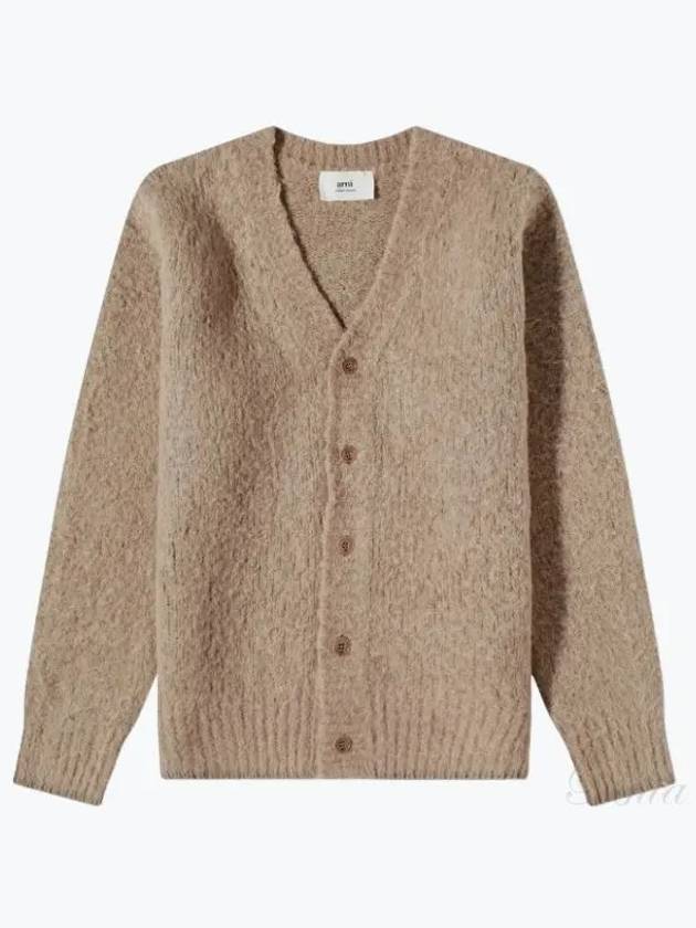 Brushed Wool Alpaca Cardigan Beige - AMI - BALAAN 2