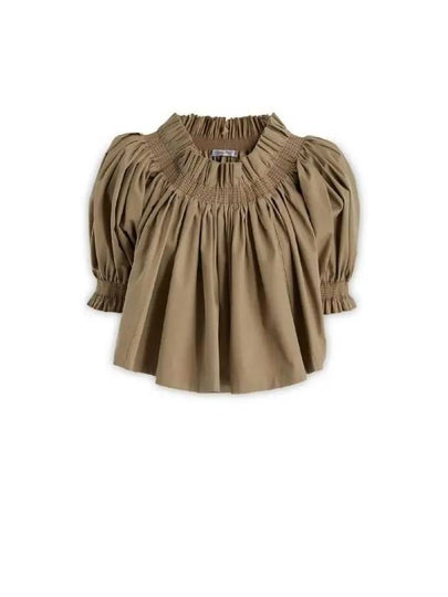 Gather Puff Shoulder Crop Blouse Beige - DIOR - BALAAN 2