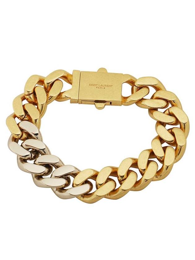 Two-Tone Logo Chain Link Bracelet Gold - SAINT LAURENT - BALAAN 1