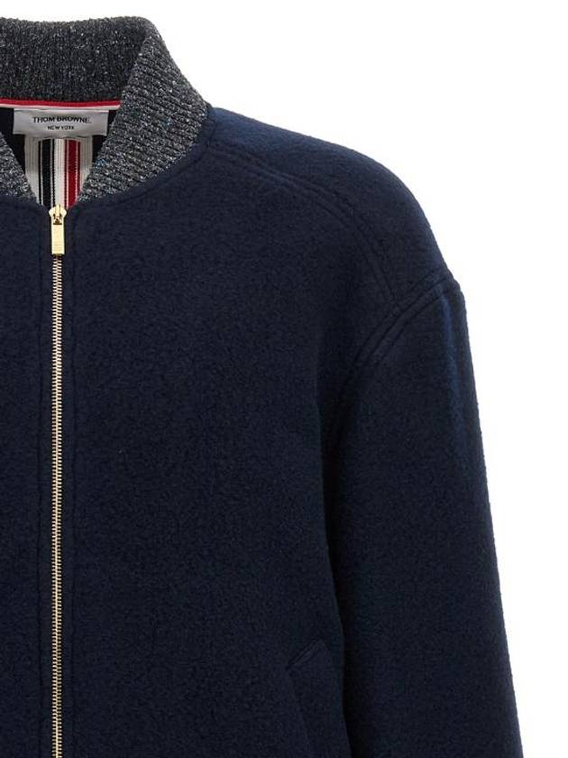 Fleece Stripe Wool Bomber Jacket Navy - THOM BROWNE - BALAAN 4