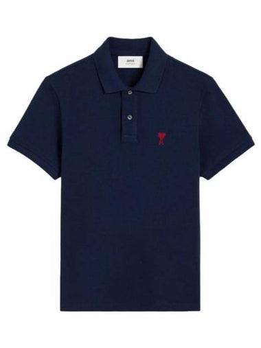 Heart Logo Polo Shirt Navy - AMI - BALAAN 1