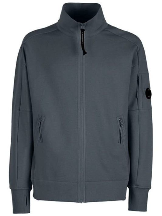 Lens Wappen Diagonal Fleece Zip-Up Jacket Charcoal - CP COMPANY - BALAAN.