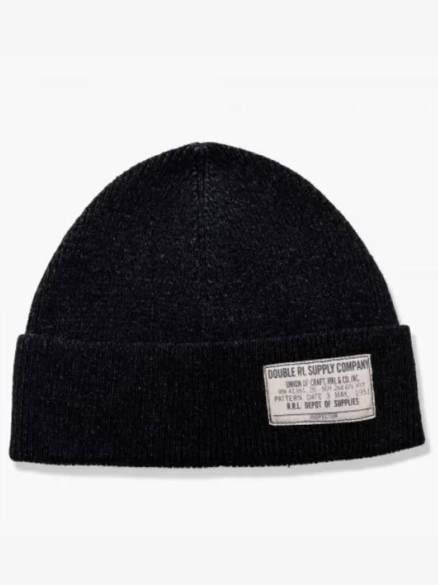 Logo Patch Indigo Dye Cotton Beanie Charcoal - POLO RALPH LAUREN - BALAAN 2