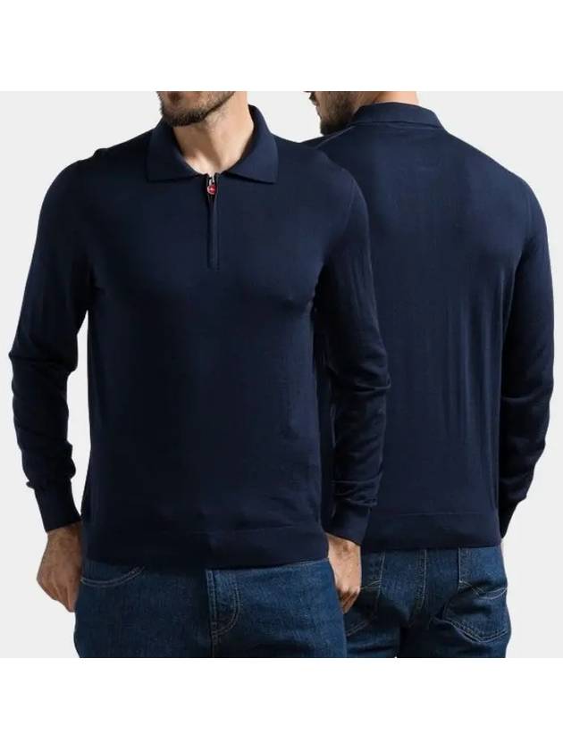 Half Zip Wool Knit Top Navy - KITON - BALAAN 2