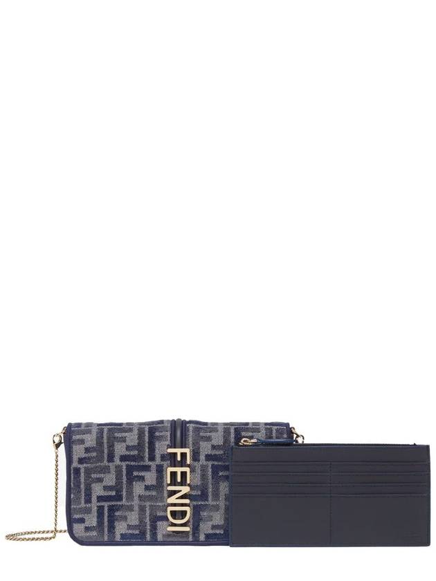 Graphy Chain Leather Long Wallet Dark Blue - FENDI - BALAAN 5