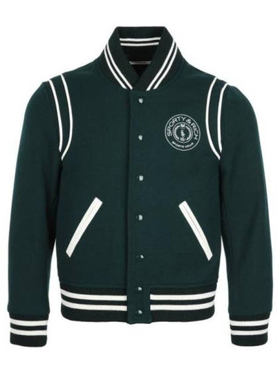 Embroidered Logo Varsity Virgin Wool Bomber Jacket Dark Green - SPORTY & RICH - BALAAN 2