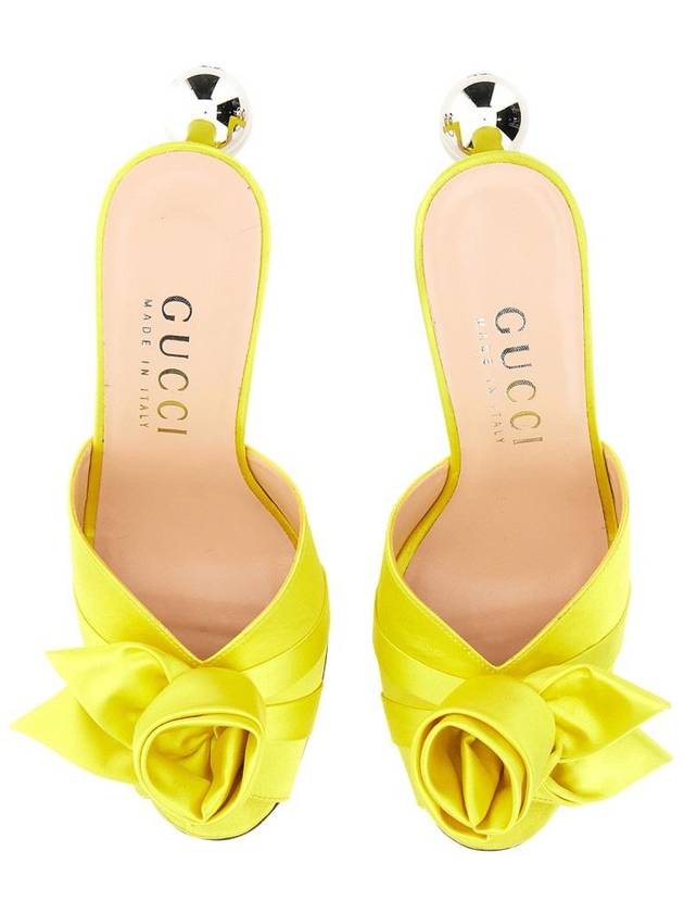 Women's Spear Open Toe Satin Sandals Heel Yellow - GUCCI - BALAAN 3