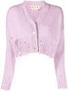 Embroidered Logo Distressed V-Neck Crop Cardigan Purple - MARNI - BALAAN 1