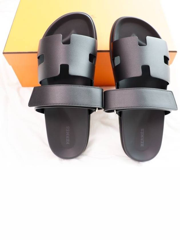 Hermes Chypre H Logo Calfskin Sandals Black - HERMES - BALAAN 2