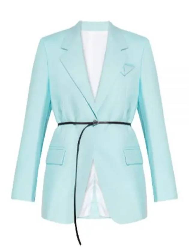 Belted Wool Blazer Jacket Light Blue - BOTTEGA VENETA - BALAAN 2