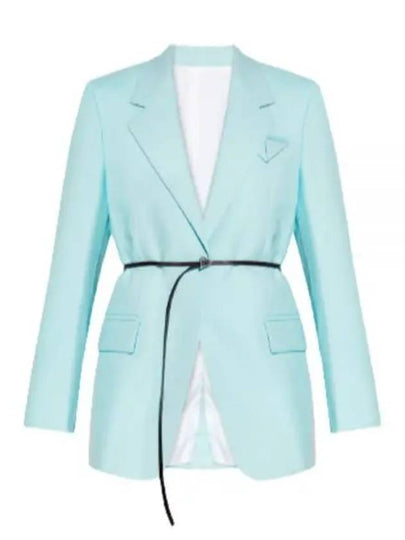 Belted Wool Blazer Jacket Light Blue - BOTTEGA VENETA - BALAAN 2