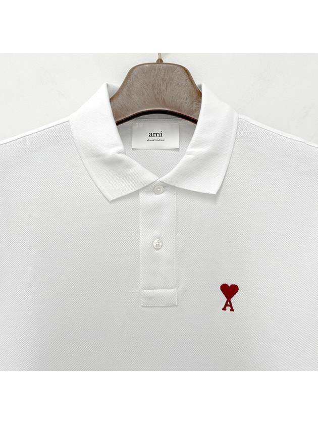 Heart Logo Polo Shirt White - AMI - BALAAN 6