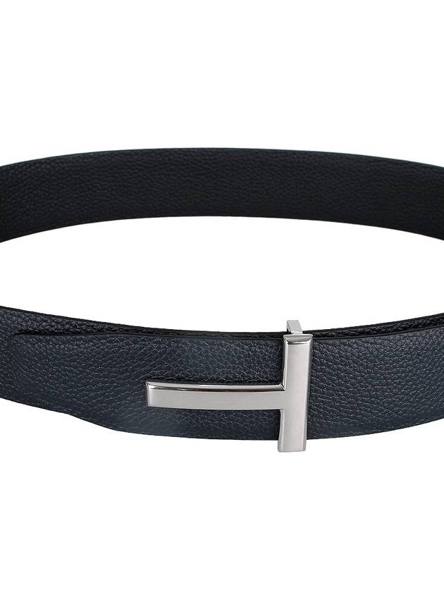 Sliver Soft Grain Leather T Icon Belt Dark Navy Black - TOM FORD - BALAAN 8