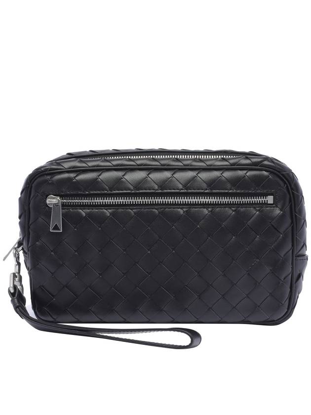 Intrecciato Zipper Leather Pouch Bag Black - BOTTEGA VENETA - BALAAN 2