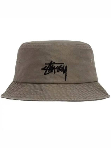 Big stock embroidered logo front buckle cotton bucket hat khaki 1321132 - STUSSY - BALAAN 1