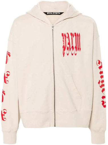 Palm Angels Gothic Logo Print Hooded Zip-up PMBE014F24FLE0016125 - PALM ANGELS - BALAAN 1