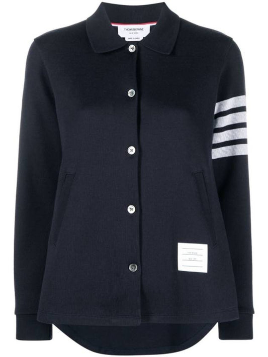 Double Face 4 Bar A-line Knit Long Sleeve Shirt Jacket Navy - THOM BROWNE - BALAAN 1