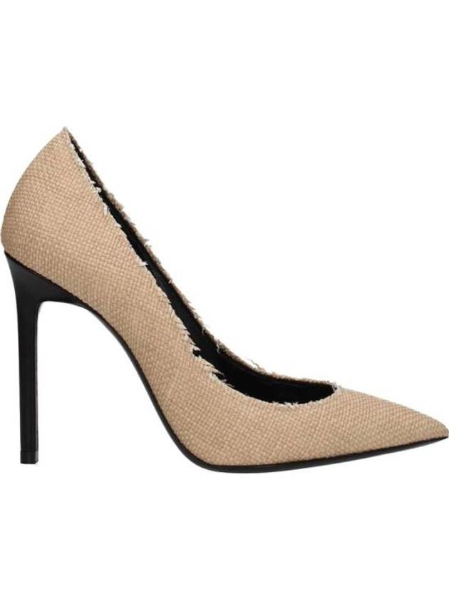 Women's ANJA Canvas Pumps Heel Beige - SAINT LAURENT - BALAAN.