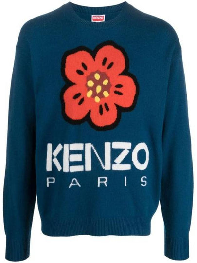 Boke Flower Merino Wool Knit Top Blue - KENZO - BALAAN 2