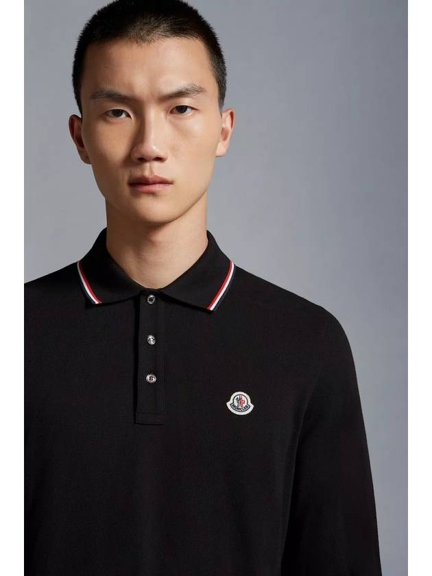 Logo Patch Cotton Long Sleeve Polo Shirt Black - MONCLER - BALAAN 6