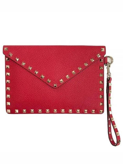 Rockstud Flap Clutch Bag Red - VALENTINO - BALAAN 2