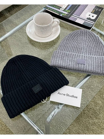 Mini Fancy Beanie Wappen Patch Gray Black Unisex FAUXHATS000063 - ACNE STUDIOS - BALAAN 1