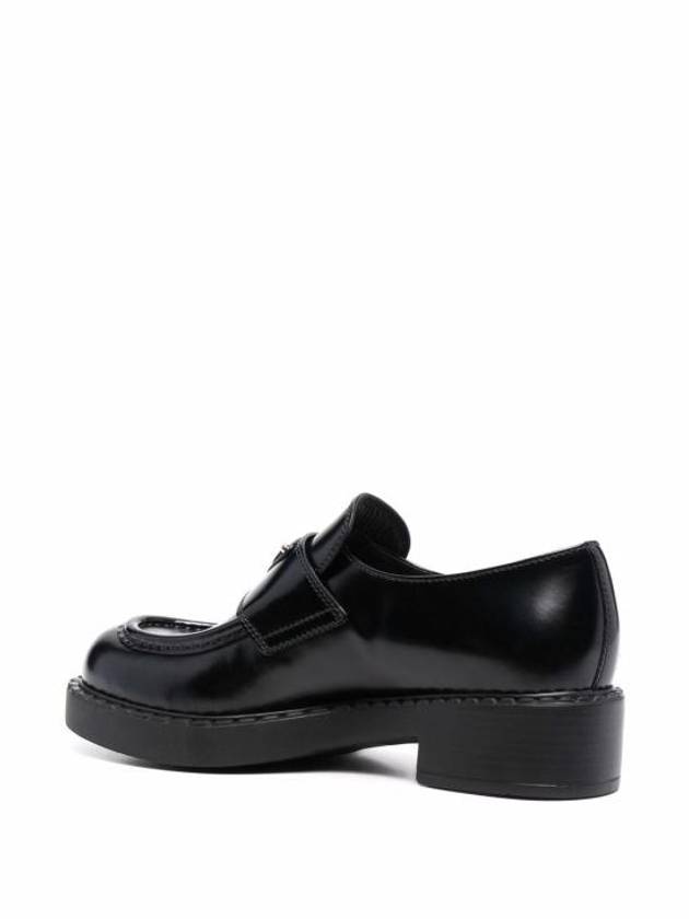 Triangle Logo Chocolate Brushed Leather Loafers Black - PRADA - BALAAN 3