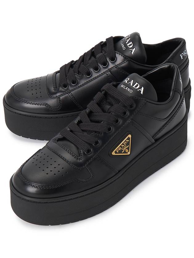 Downtown Bold Leather Low Top Sneakers Black - PRADA - BALAAN 2