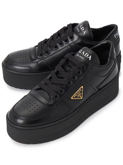 Downtown Bold Leather Low Top Sneakers Black - PRADA - BALAAN 2