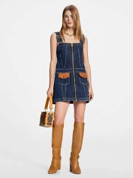 Leather Accent Denim Mini Dress 1AB6TD - LOUIS VUITTON - BALAAN 1