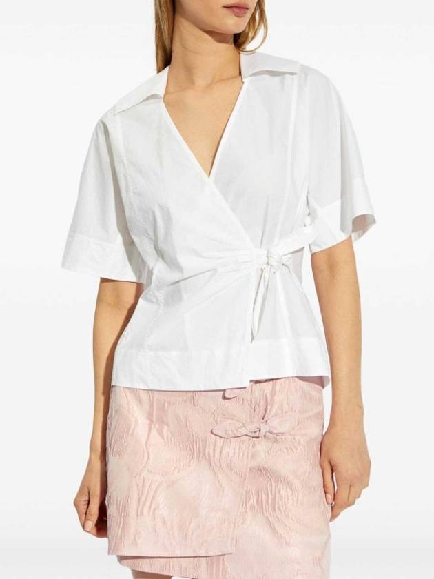 Poplin Wrap Cotton Blouse White - GANNI - BALAAN 3