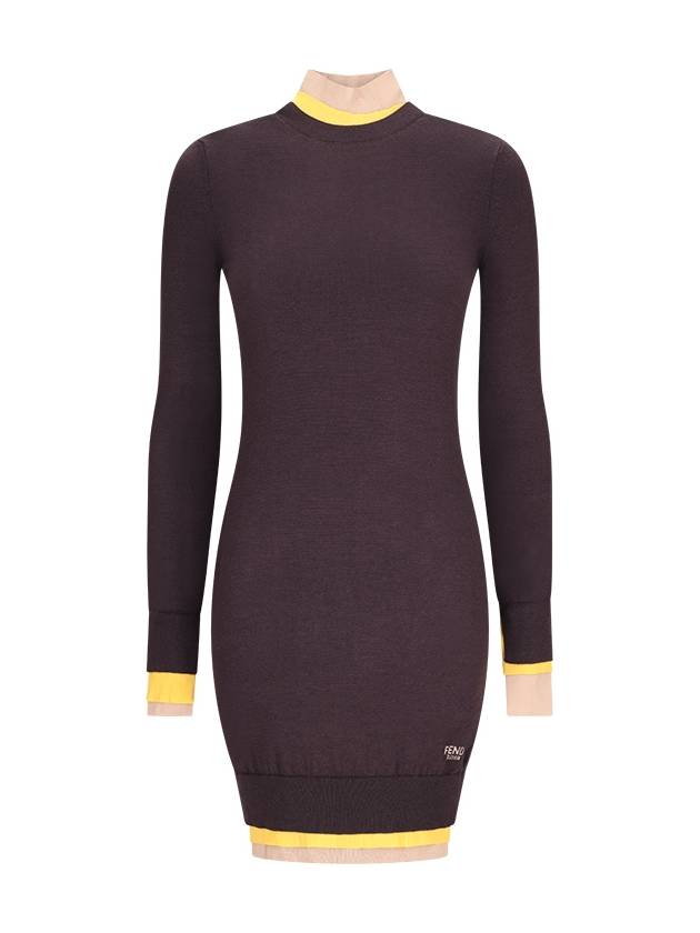 High Neck Wool Short Dress Dark Purple - FENDI - BALAAN 2