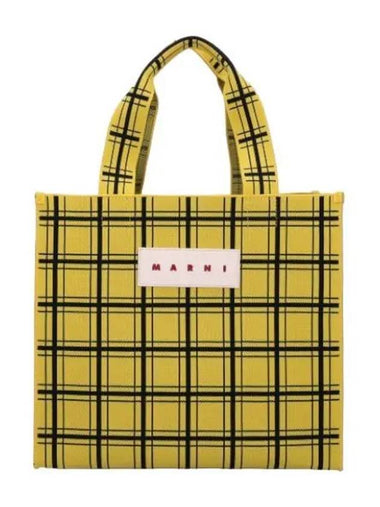 Logo Tag Check Tote Bag Yellow Multicolor - MARNI - BALAAN 1