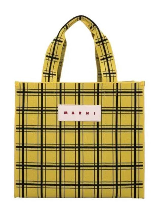 Logo tag check tote bag yellow multicolor handbag - MARNI - BALAAN 1