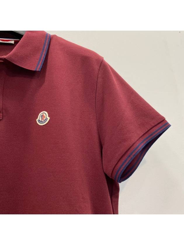Men's Logo Patch Collar Point PK Shirt Burgundy - MONCLER - BALAAN.