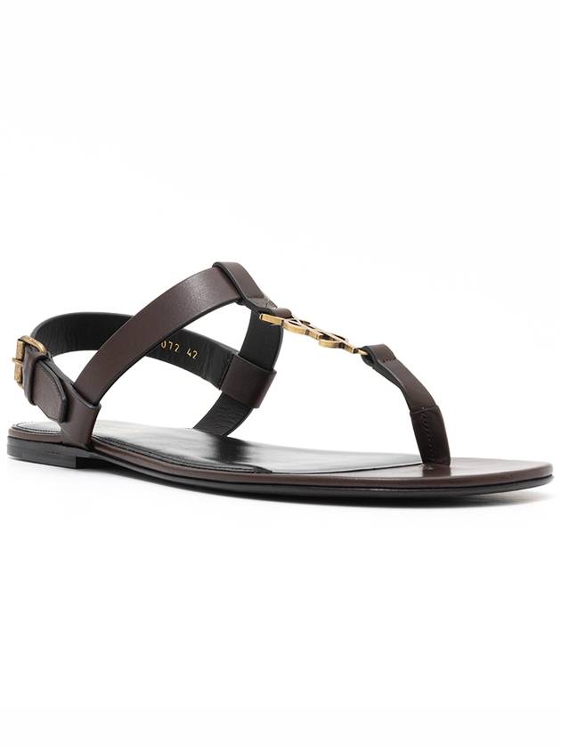 Men's Cassandra Strap Leather Sandals Brown - SAINT LAURENT - BALAAN 4