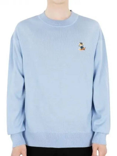 Men's Dressed Fox Patch Relaxed Knit Top Pale Blue - MAISON KITSUNE - BALAAN 2