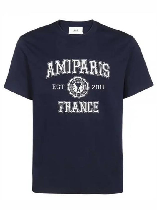 Varsity Logo Short Sleeve T-Shirt Navy - AMI - BALAAN 2