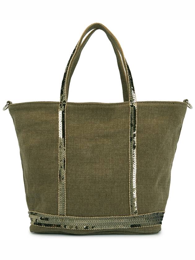 Women's Cabas Small Linen Tote Bag Green - VANESSA BRUNO - BALAAN 5