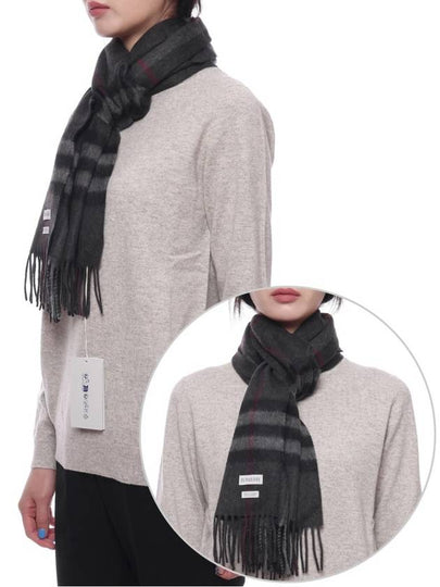 Check Cashmere Scarf Charcoal - BURBERRY - BALAAN 2