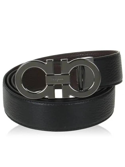 Reversible Gancini Leather Belt Dark Brown Black - SALVATORE FERRAGAMO - BALAAN 2