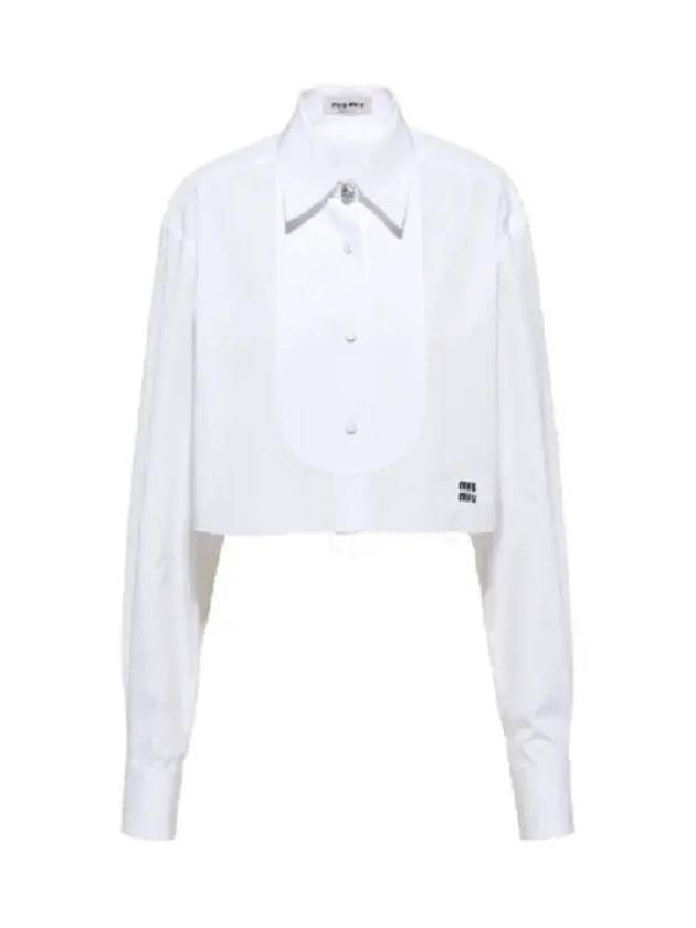 Logo Poplin Cotton Shirt White - MIU MIU - BALAAN 7