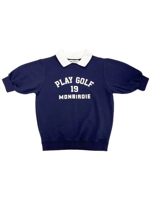 Women's Play Golf Collar Neck Short Sleeve T-Shirt Navy - MONBIRDIE GOLF - BALAAN 4