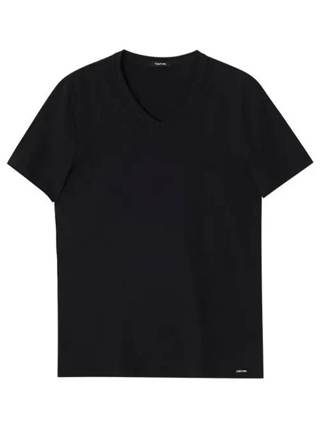 Cotton V-neck Short Sleeve T-Shirt Black - TOM FORD - BALAAN 2