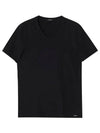 Cotton V-neck Short Sleeve T-Shirt Black - TOM FORD - BALAAN 3