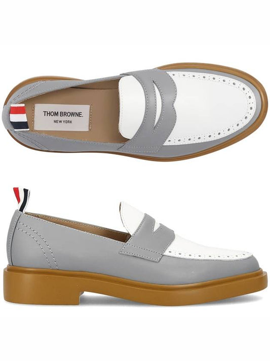 Vitello Calf Leather Penny Loafer Gray - THOM BROWNE - BALAAN.