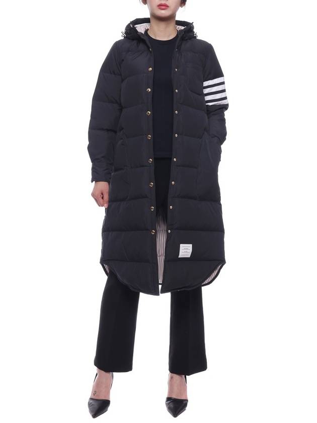 Downfilled Ripstop Classic 4 Striped Hoodie Down Long Padding Navy - THOM BROWNE - BALAAN 4