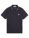 Stretch Cotton Pique Short Sleeve Polo Shirt Navy - STONE ISLAND - BALAAN 2