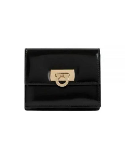 Gancini Compact Half Wallet Black - SALVATORE FERRAGAMO - BALAAN 2