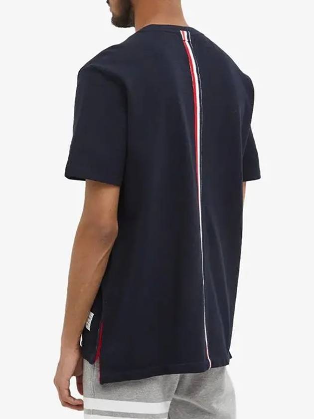 Men's Center Back Striped Short Sleeve T-Shirt Navy - THOM BROWNE - BALAAN 5